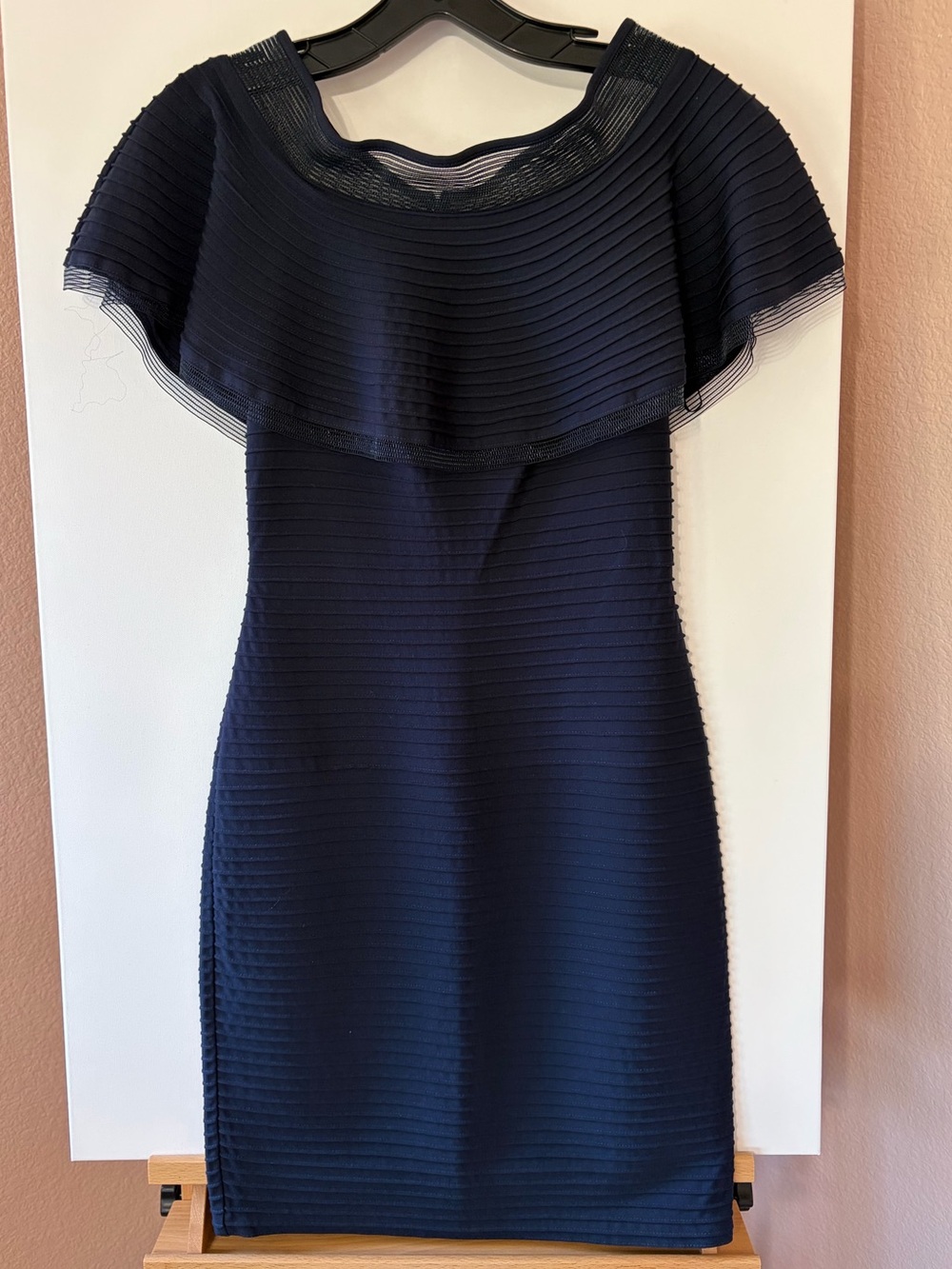 Tadashi Shoji Navy Shutter Pleat Bandage Dress PXS Petite Extra Small Cocktail